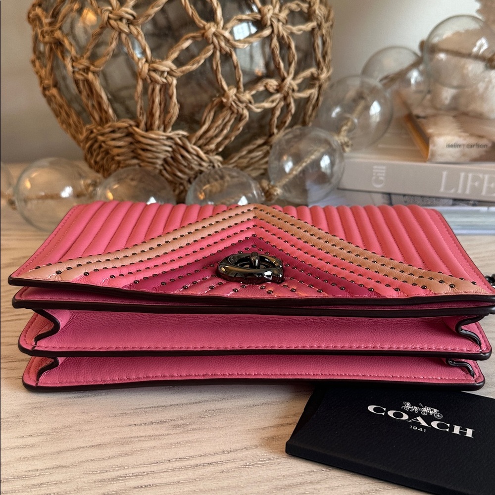 Coach 1941 Dinky Pink Multi Foldove Colorblock Quilted Leather w/ Rivets - Picture 8 of 17
